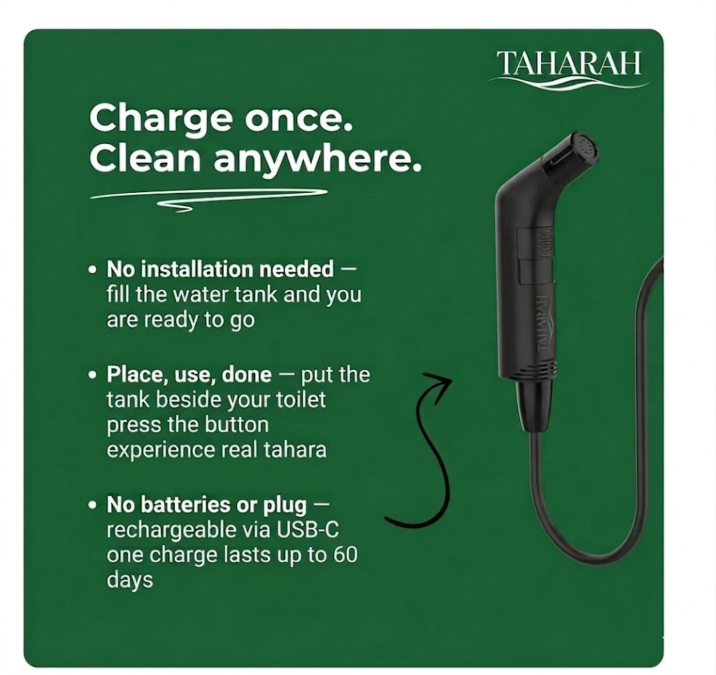 Taharah Portable Electric Bidet - Zero Installation Home Bidet